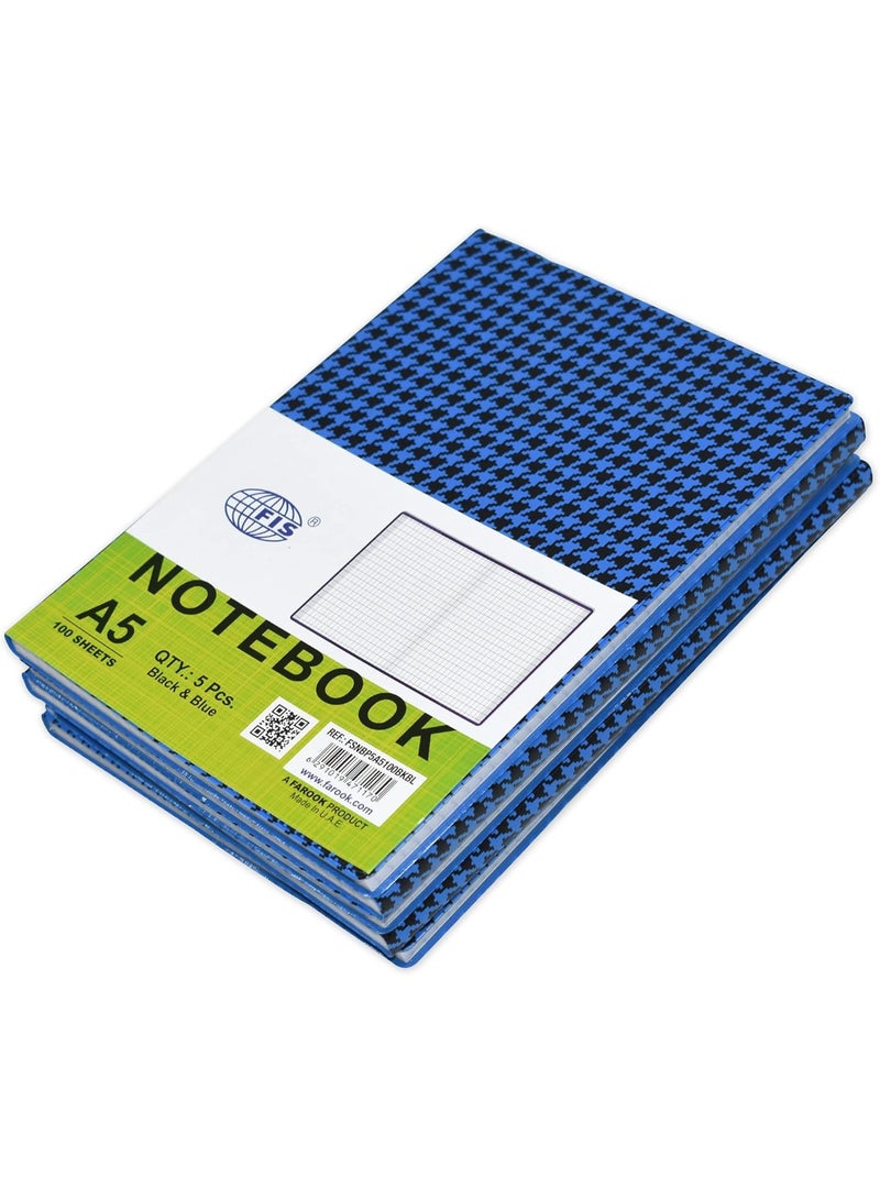 FIS A5 PVC Soft Cover Square Lines Notebook Blue/Black Pack of 5 Pieces - Image 1